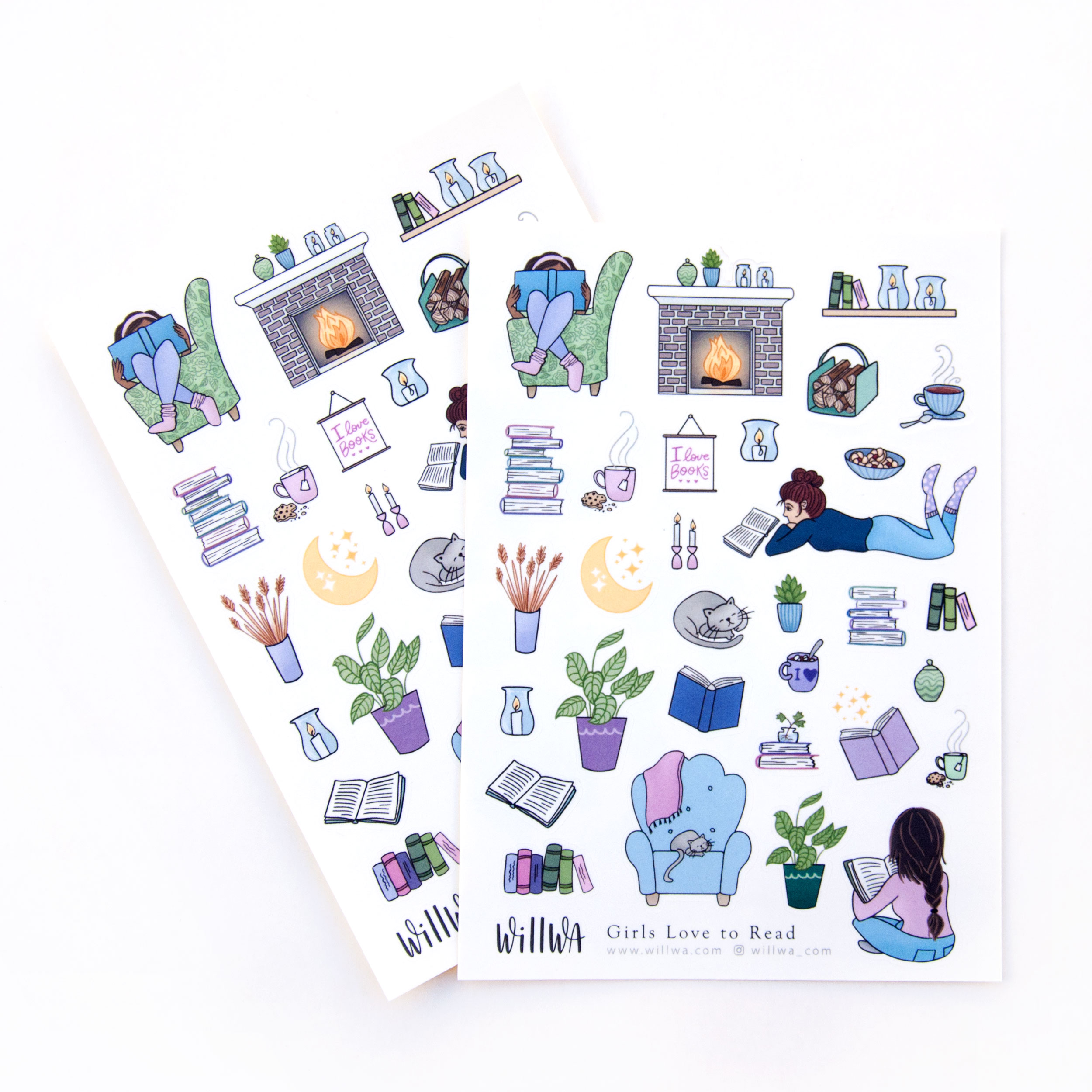 Girls Love to Read Sticker Sheet - Design by Willwa