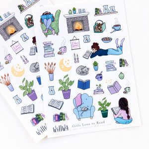 Girls Love to Read Sticker Sheet - Design by Willwa