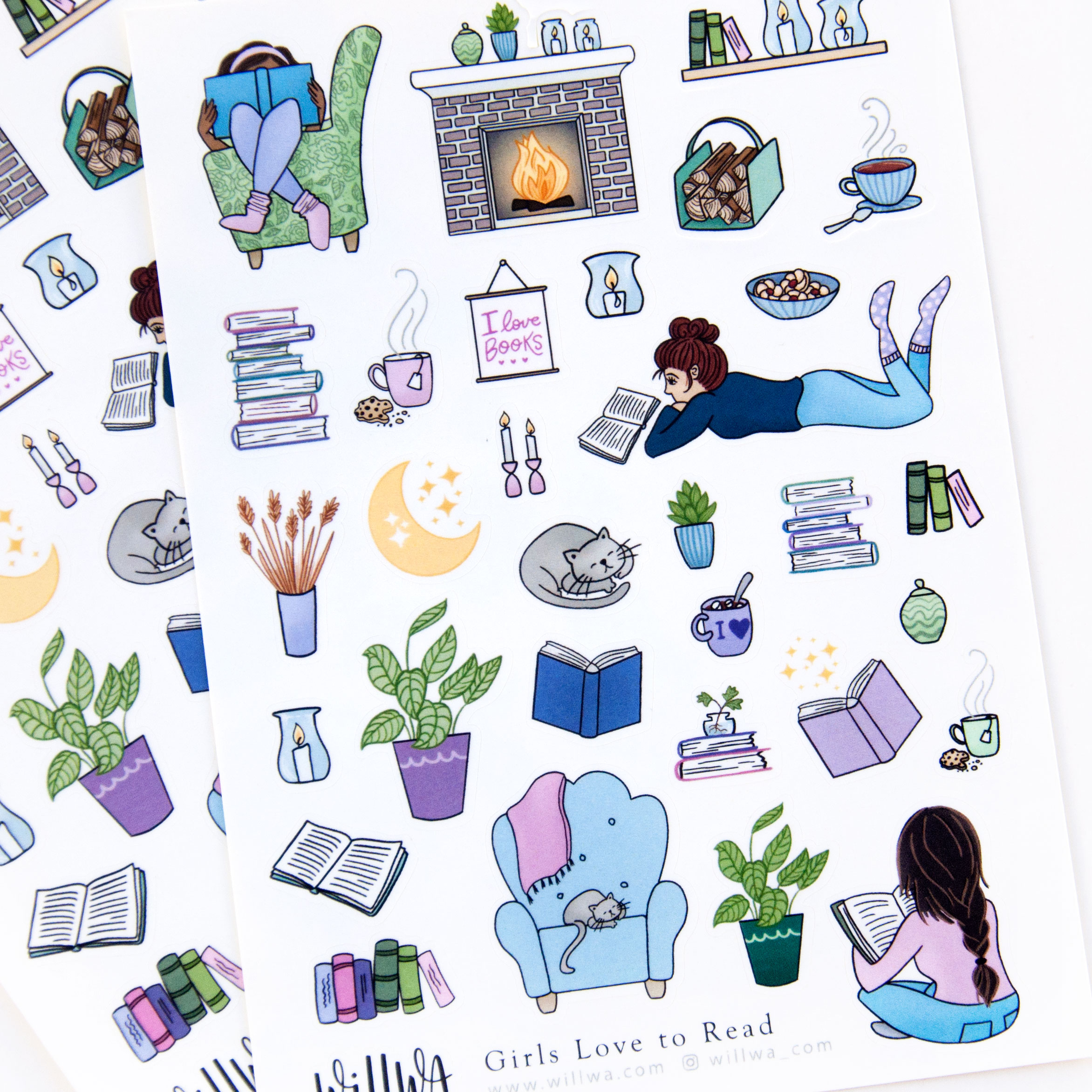 Girls Love to Read Sticker Sheet - Design by Willwa