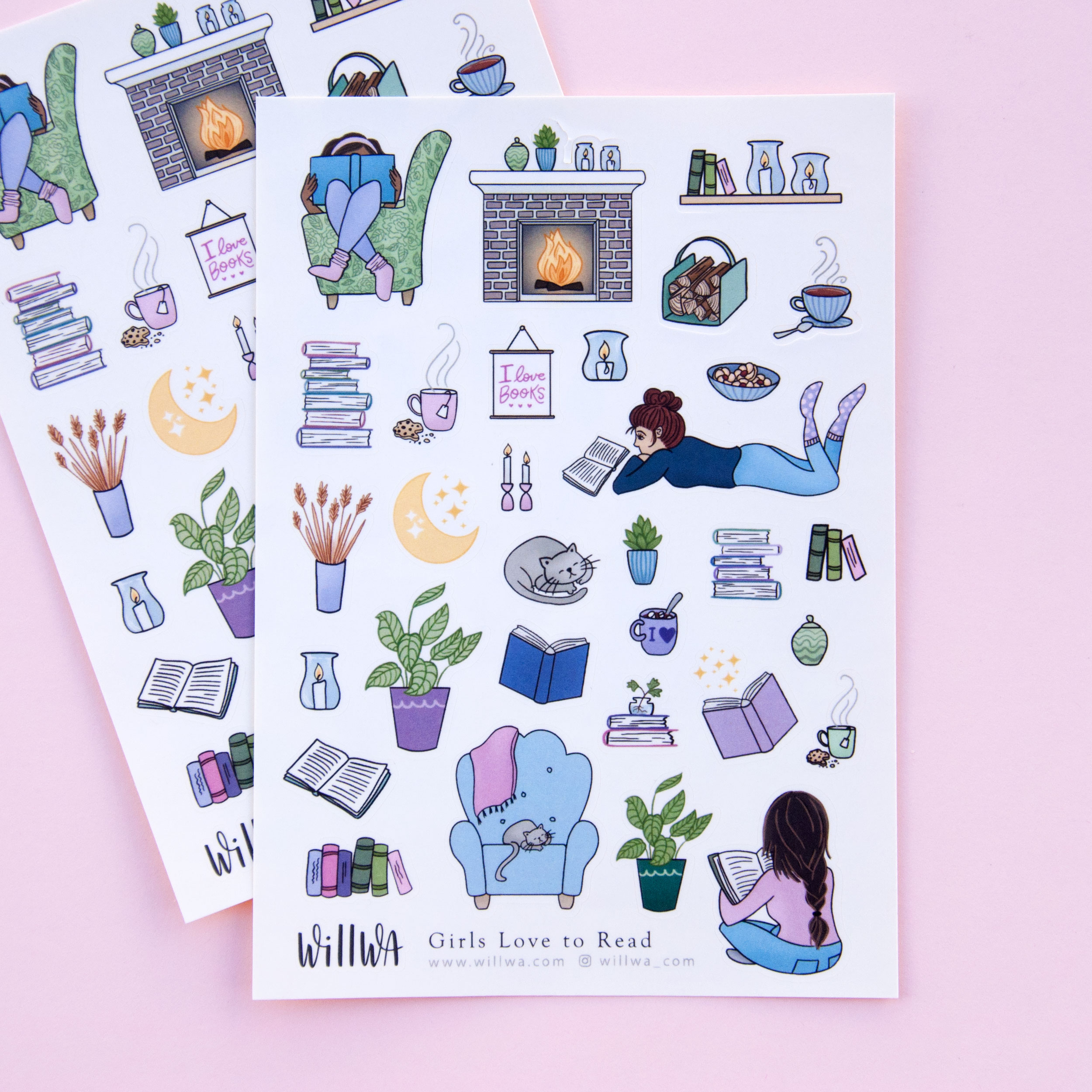 Girls Love to Read Sticker Sheet - Design by Willwa