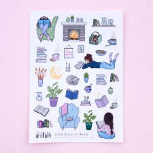 Girls Love to Read Sticker Sheet - Design by Willwa