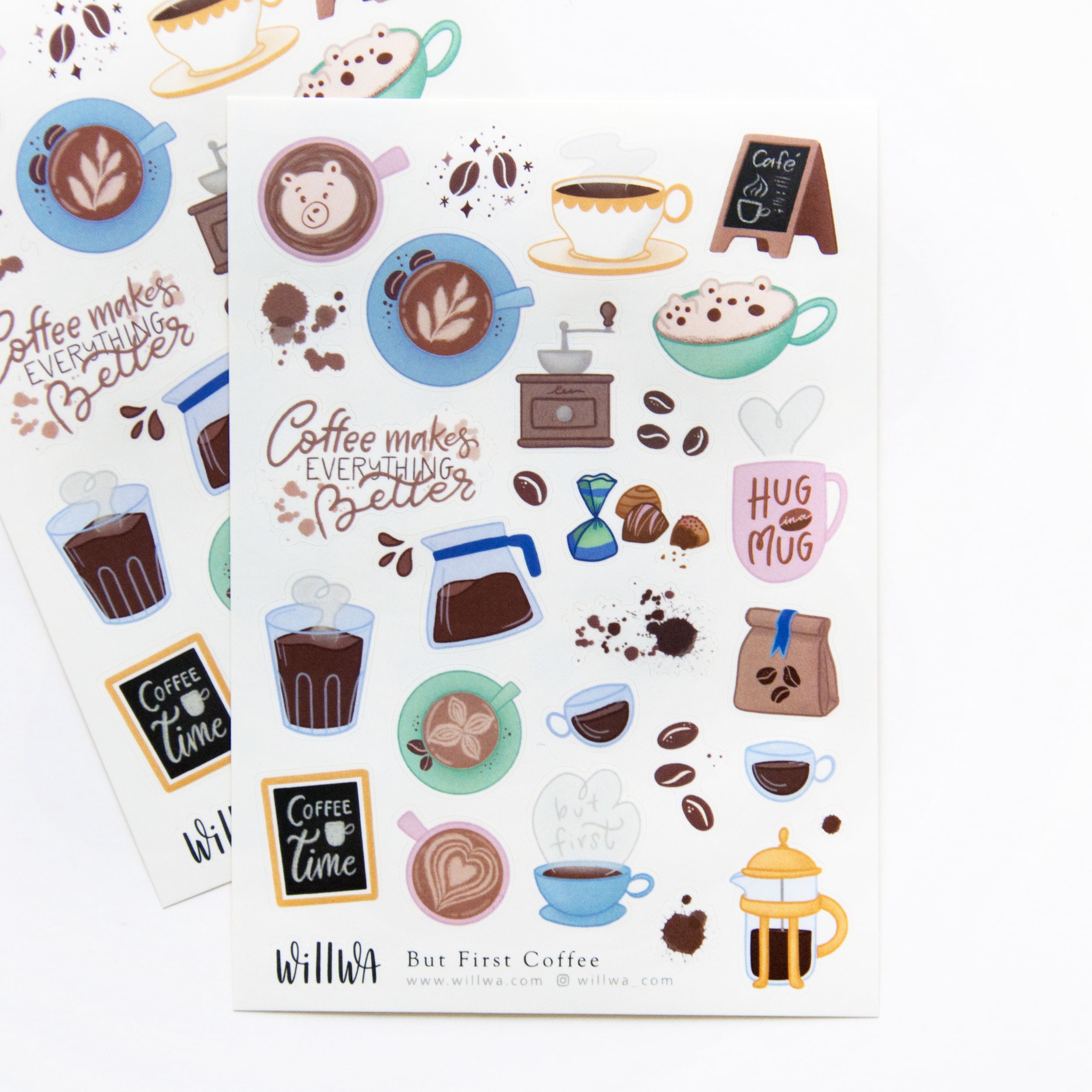 But First Coffee Sticker Sheet - Design by Willwa