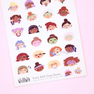 Cute Self Care Faces Sticker Sheet - Design by Willwa