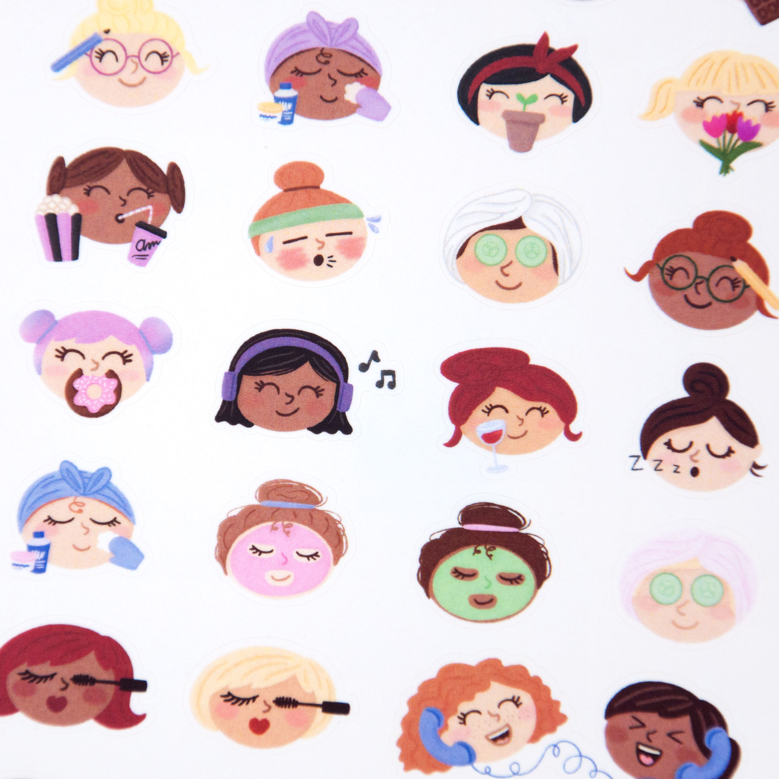 Cute Self Care Faces Sticker Sheet - Design by Willwa
