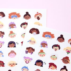 Cute Self Care Faces Sticker Sheet - Design by Willwa