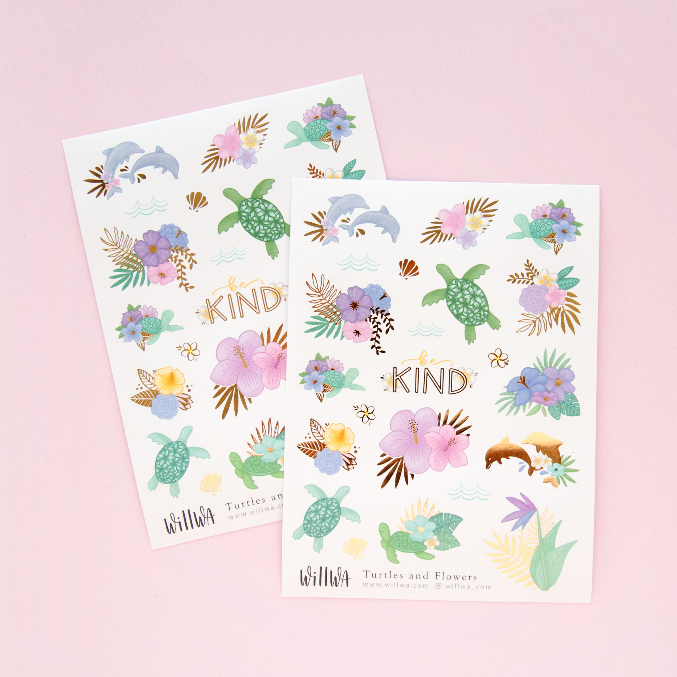 Turtles and Flowers Sticker Sheet - Design by Willwa