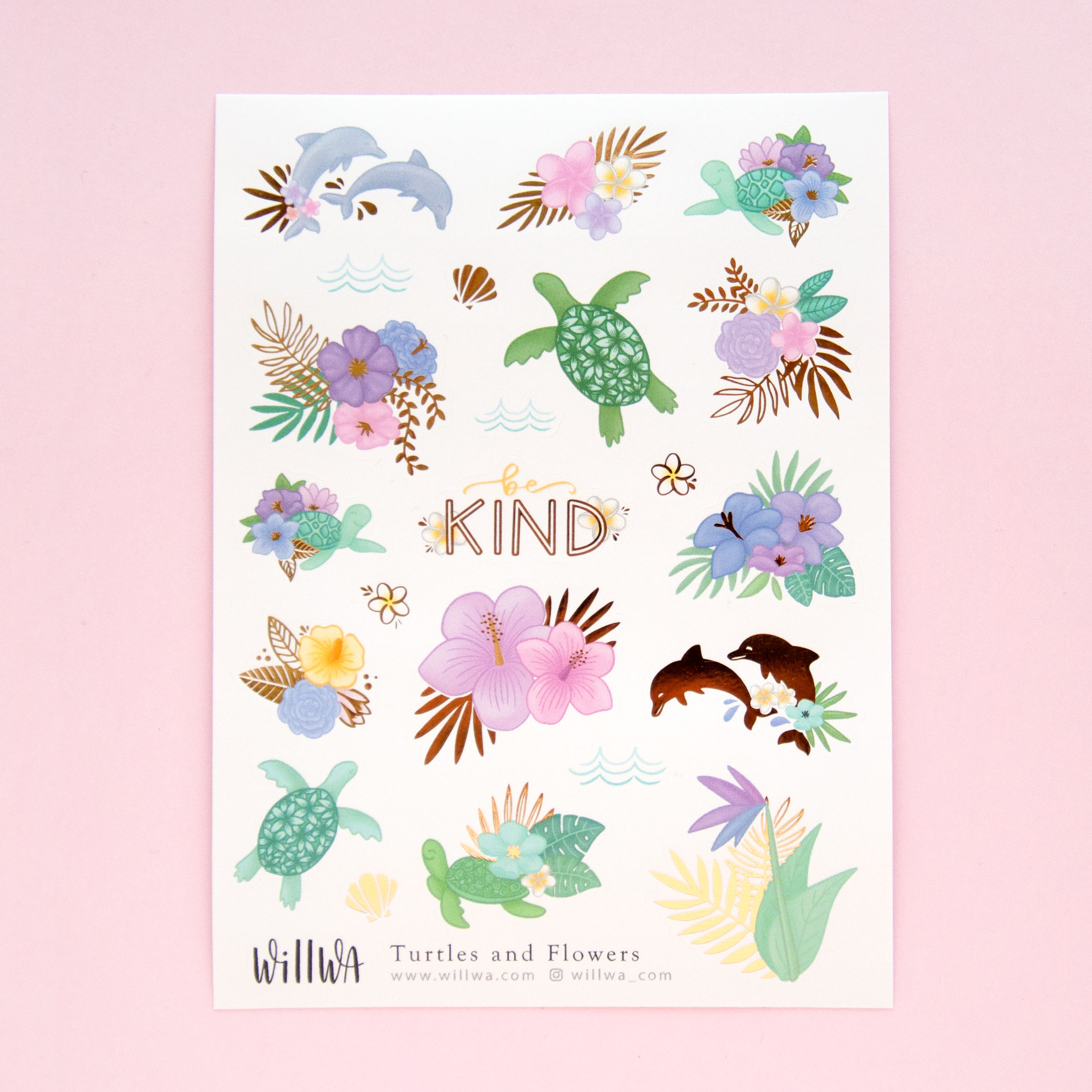 Turtles and Flowers Sticker Sheet - Design by Willwa