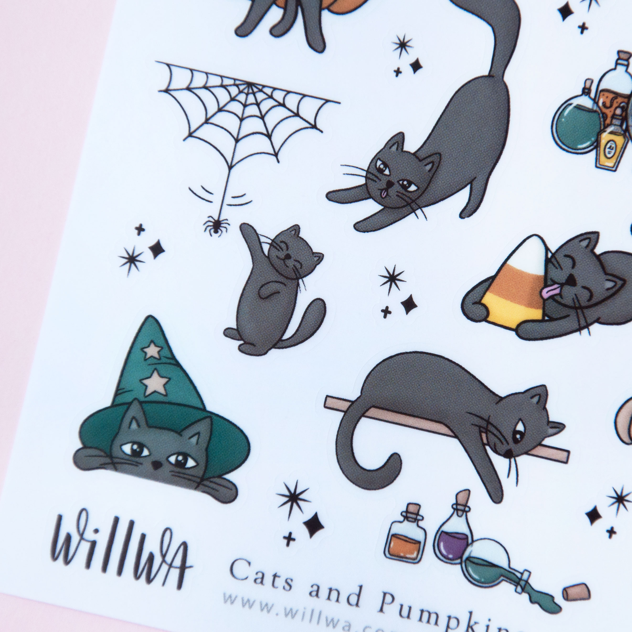 Cats and Pumpkins Sticker Sheet - Design by Willwa