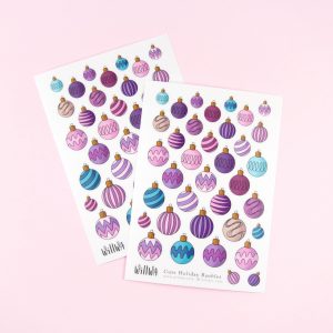 Cute Holiday Baubles Sticker Sheet - Design by Willwa