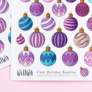 Cute Holiday Baubles Sticker Sheet - Design by Willwa