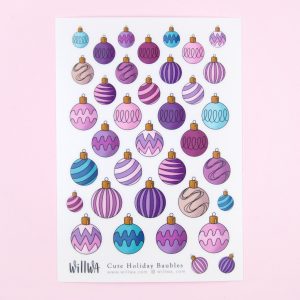 Cute Holiday Baubles Sticker Sheet - Design by Willwa