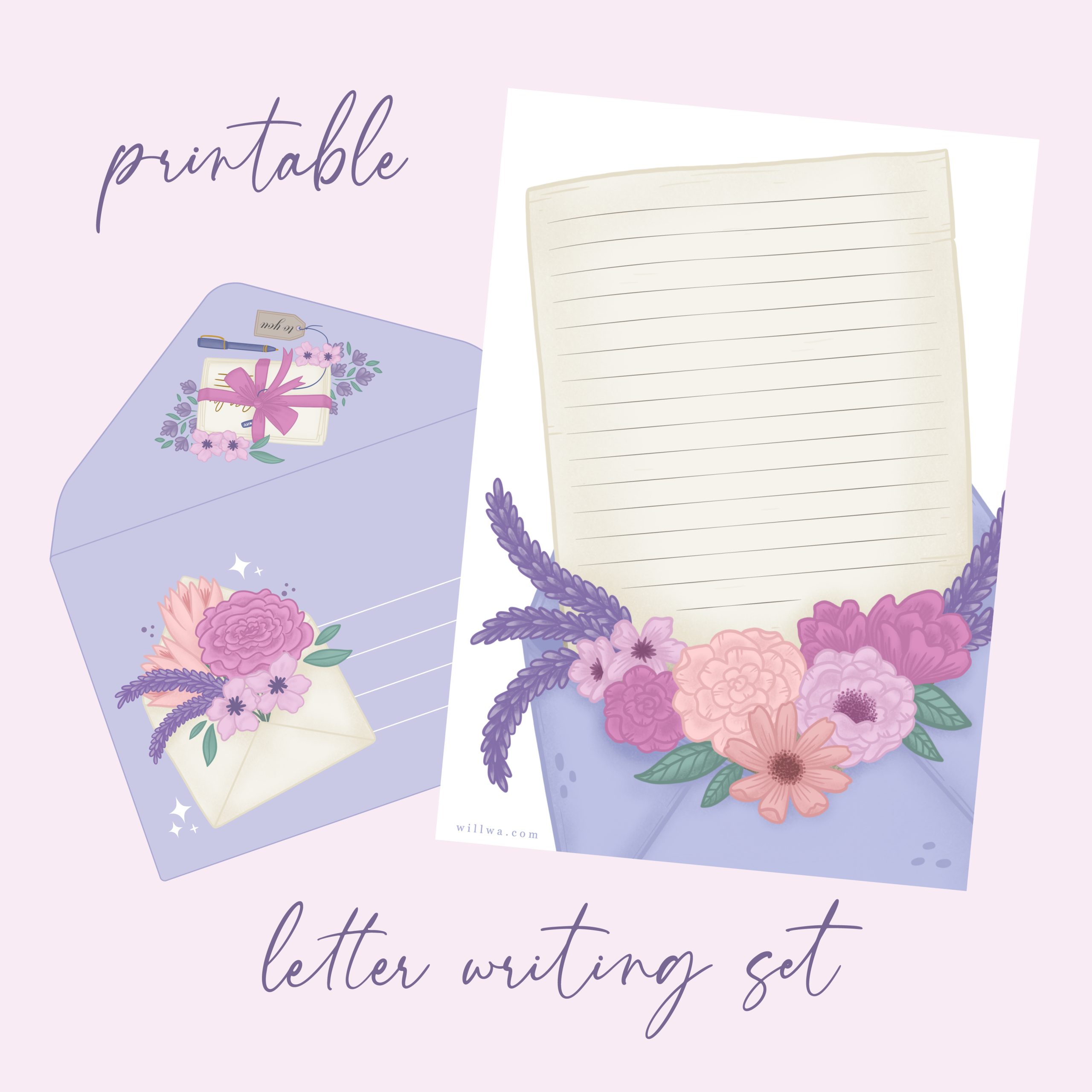 A4 Letter Writing Paper Sheets Pink Floral Border Lined or Unlined