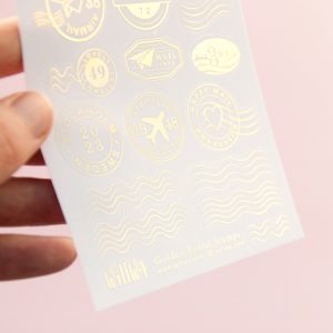 Golden Postal Stamps Sticker Sheet - Design by Willwa
