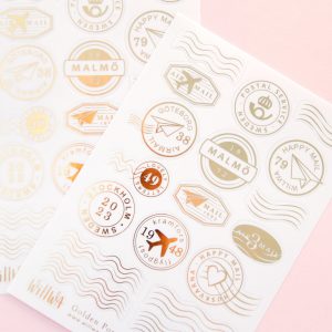 Golden Postal Stamps Sticker Sheet - Design by Willwa