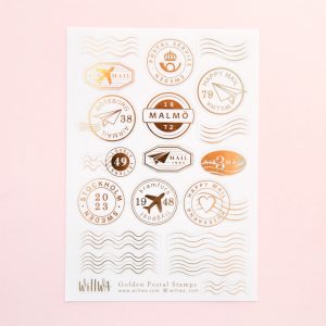 Golden Postal Stamps Sticker Sheet - Design by Willwa