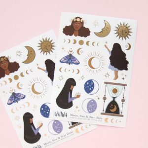 Moon Sun and Star Girls Sticker Sheet - Design by Willwa
