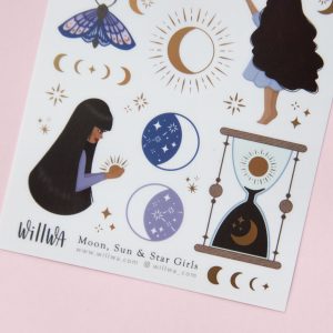 Moon Sun and Star Girls Sticker Sheet - Design by Willwa