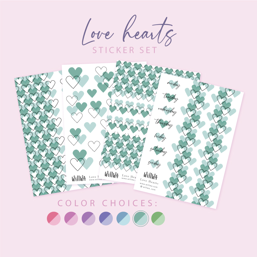 Love Hearts Sticker Bundle - Design by Willwa