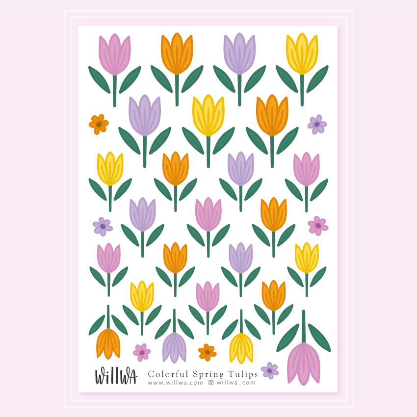 Colorful Spring Tulips Stickers - Design by Willwa