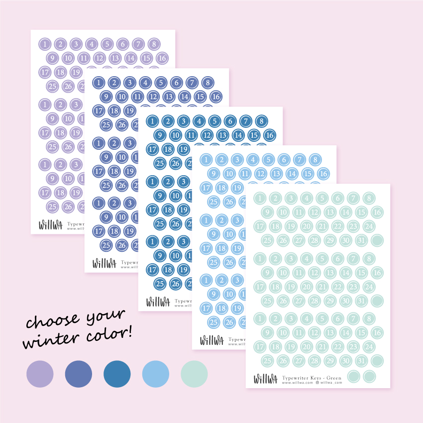 Winter Typewriter Key Date Stickers - Design by Willwa