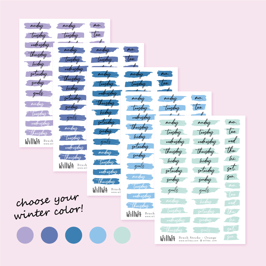 Winter Brush Stroke Weekdays Stickers - Design by Willwa