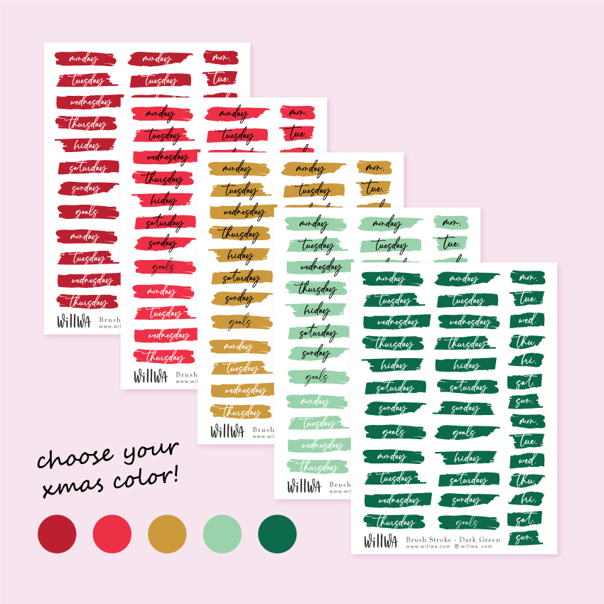 Christmas Brush Stroke Weekdays Stickers - Design by Willwa