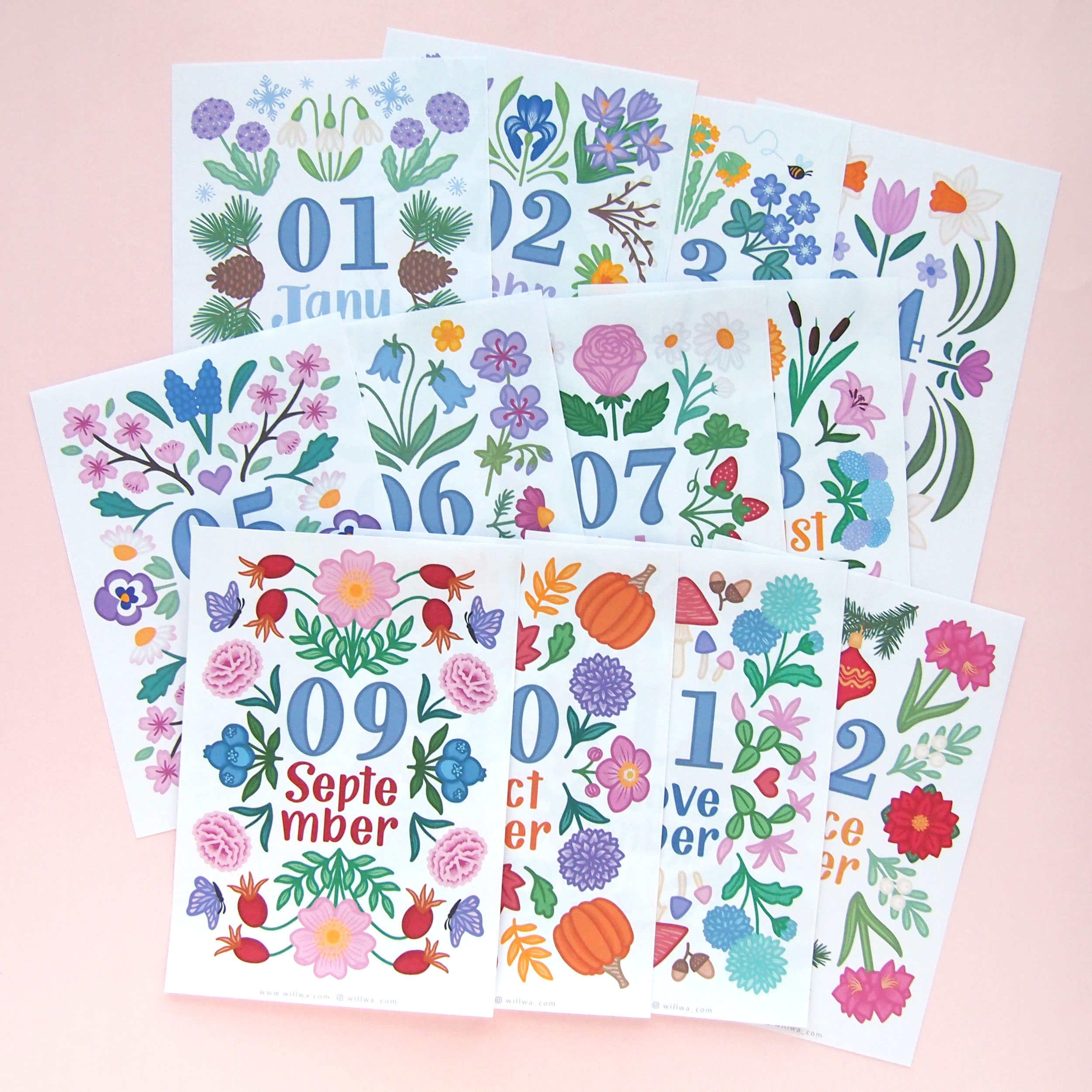 Monthly Floral Cover Page Stickers - Design by Willwa