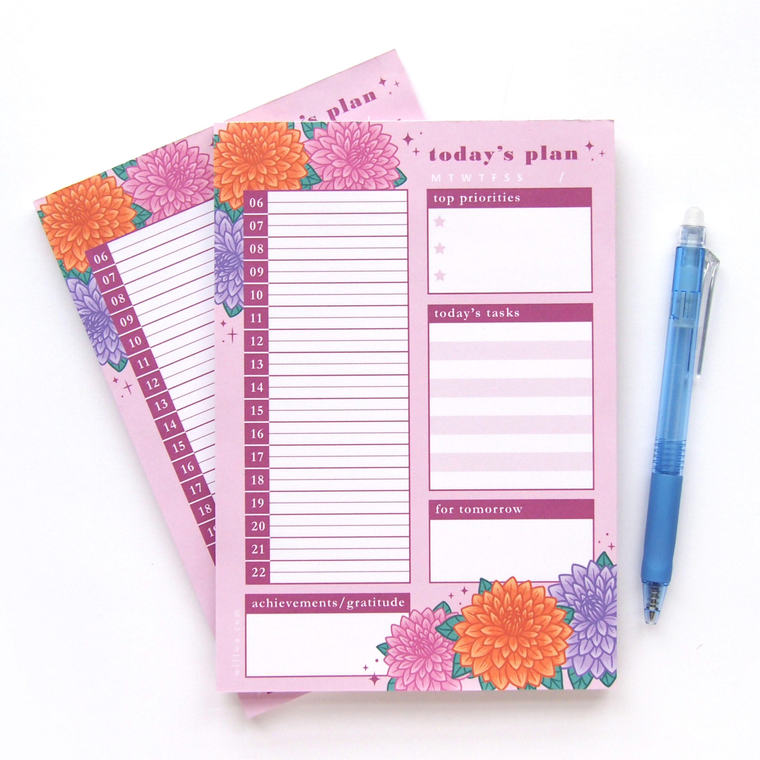 Daily Planner Notepad Dahlias - Design by Willwa