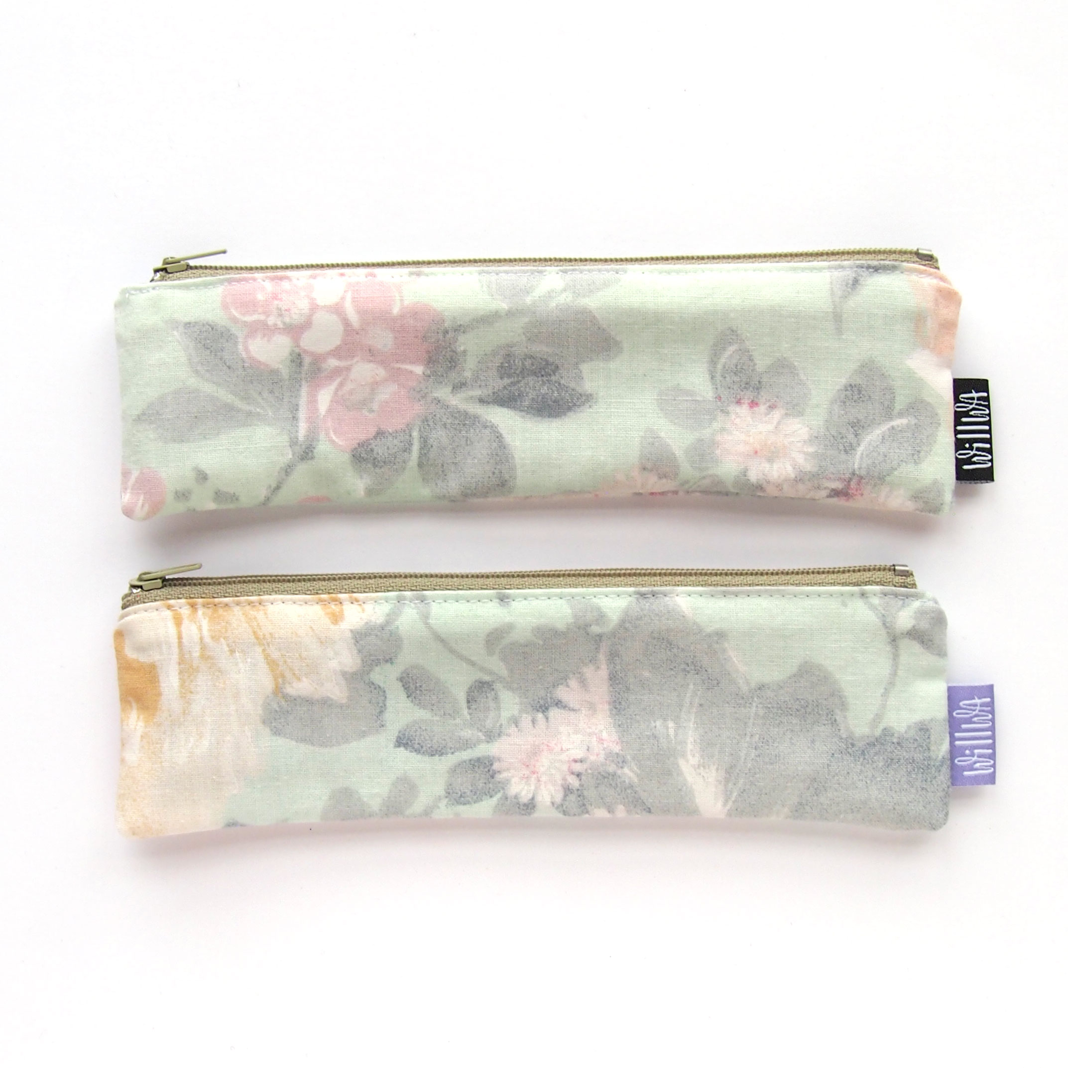 Mint Green Flowers Mini Pencil Case - Design by Willwa