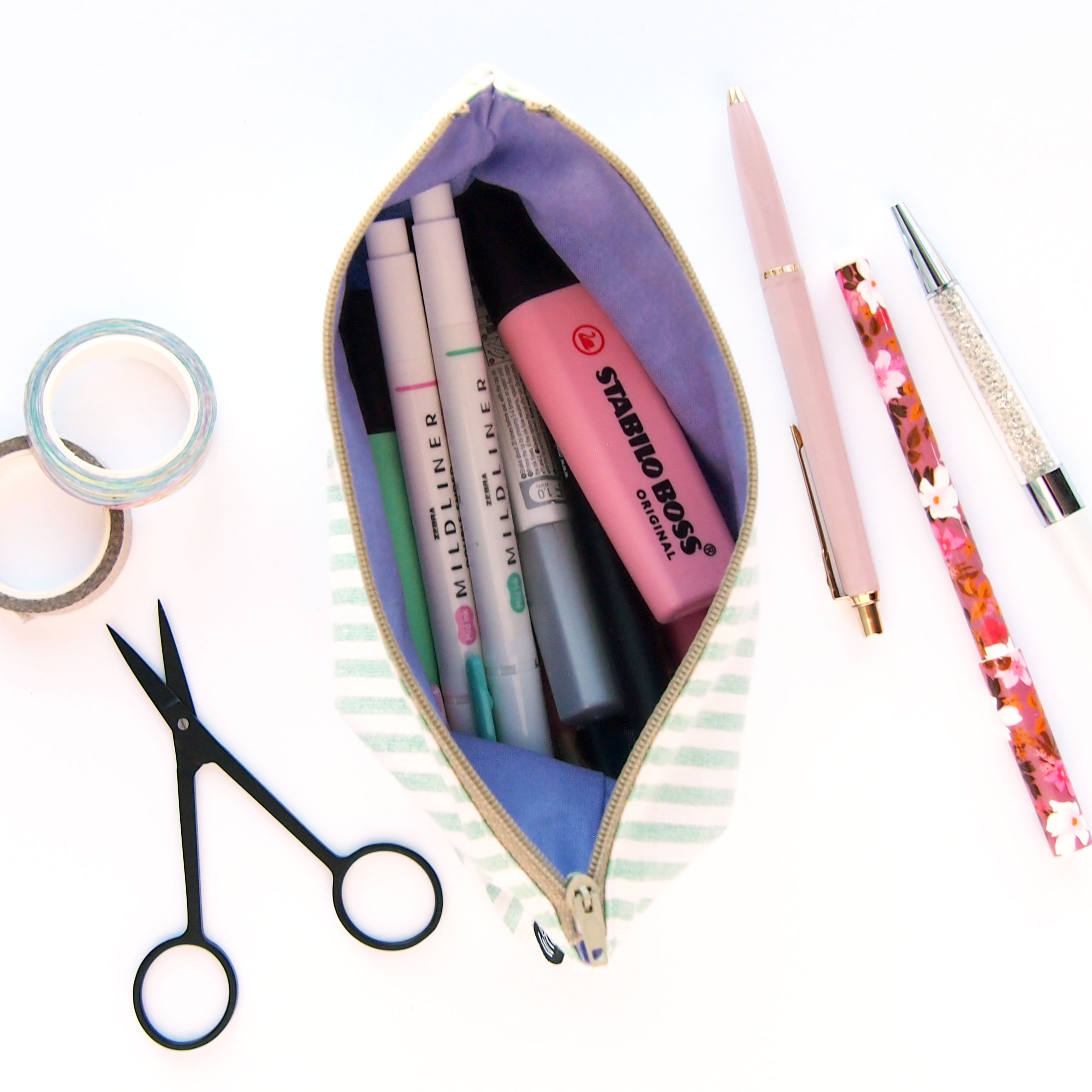 Mint Green Stripes Pencil Case - Design by Willwa