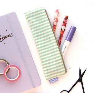 Mint Green Stripes Mini Pencil Case - Design by Willwa