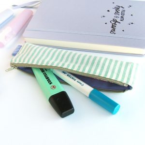 Mint Green Stripes Mini Pencil Case - Design by Willwa