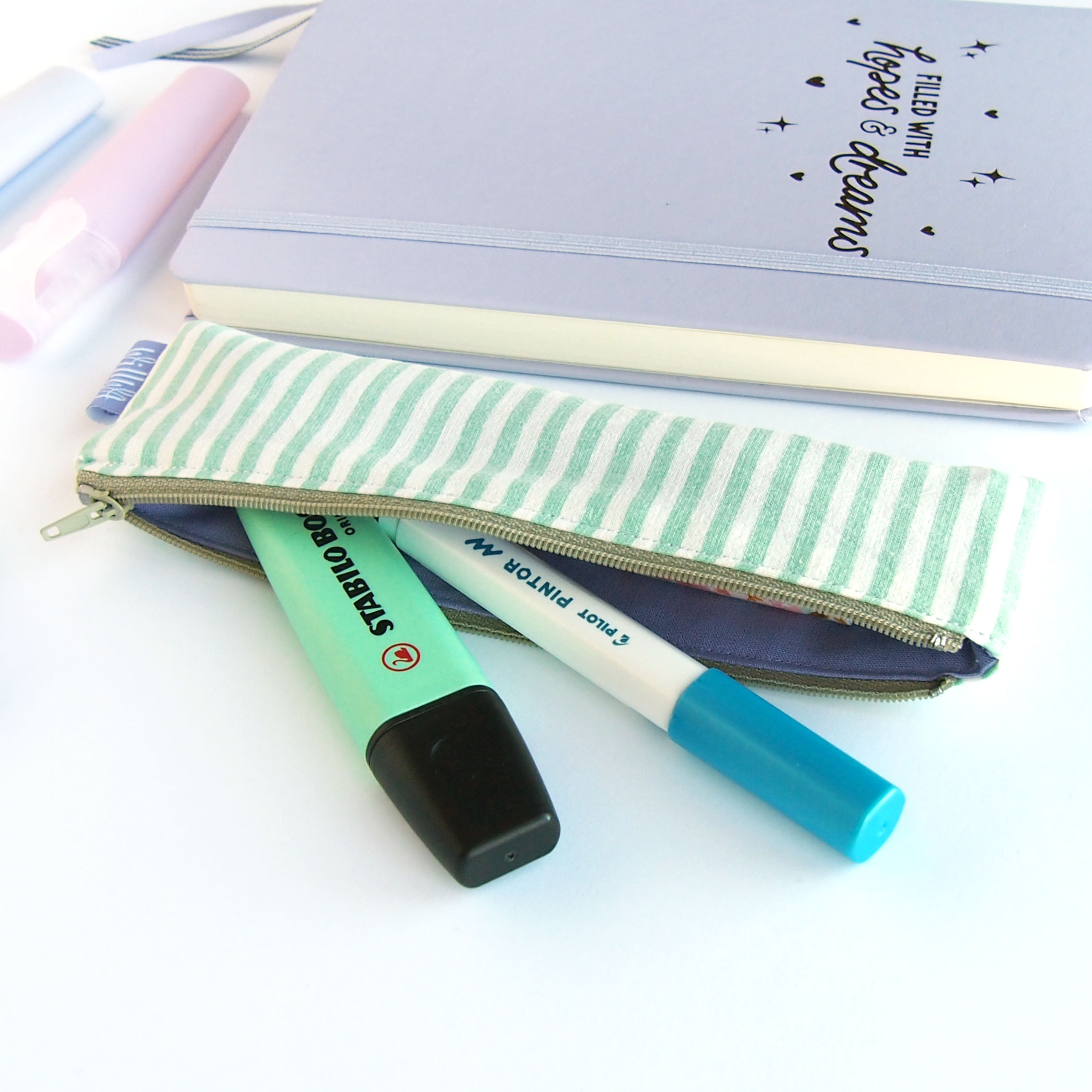 Mint Green Stripes Mini Pencil Case - Design by Willwa