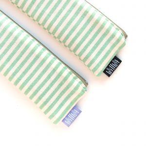 Mint Green Stripes Mini Pencil Case - Design by Willwa