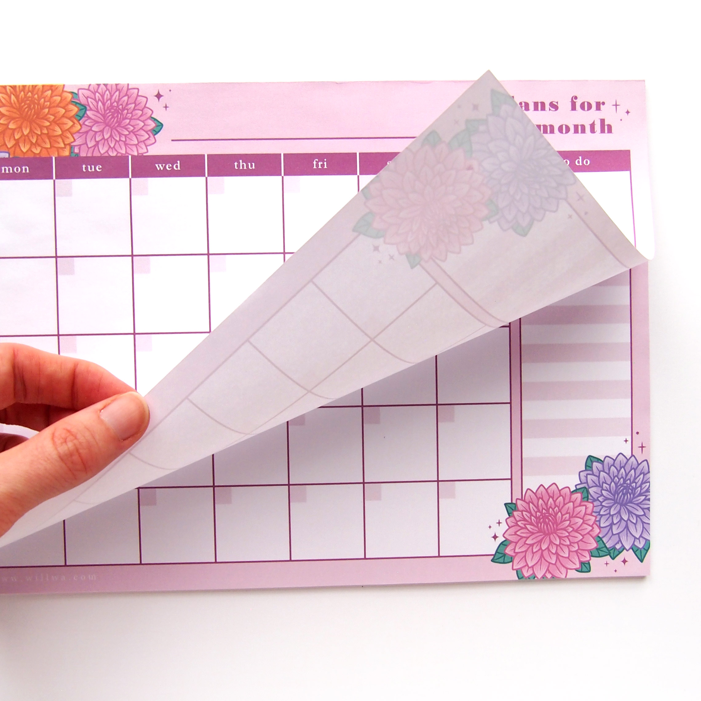 Monthly Planner Notepad Dahlias - Design by Willwa