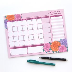 Monthly Planner Notepad Dahlias - Design by Willwa