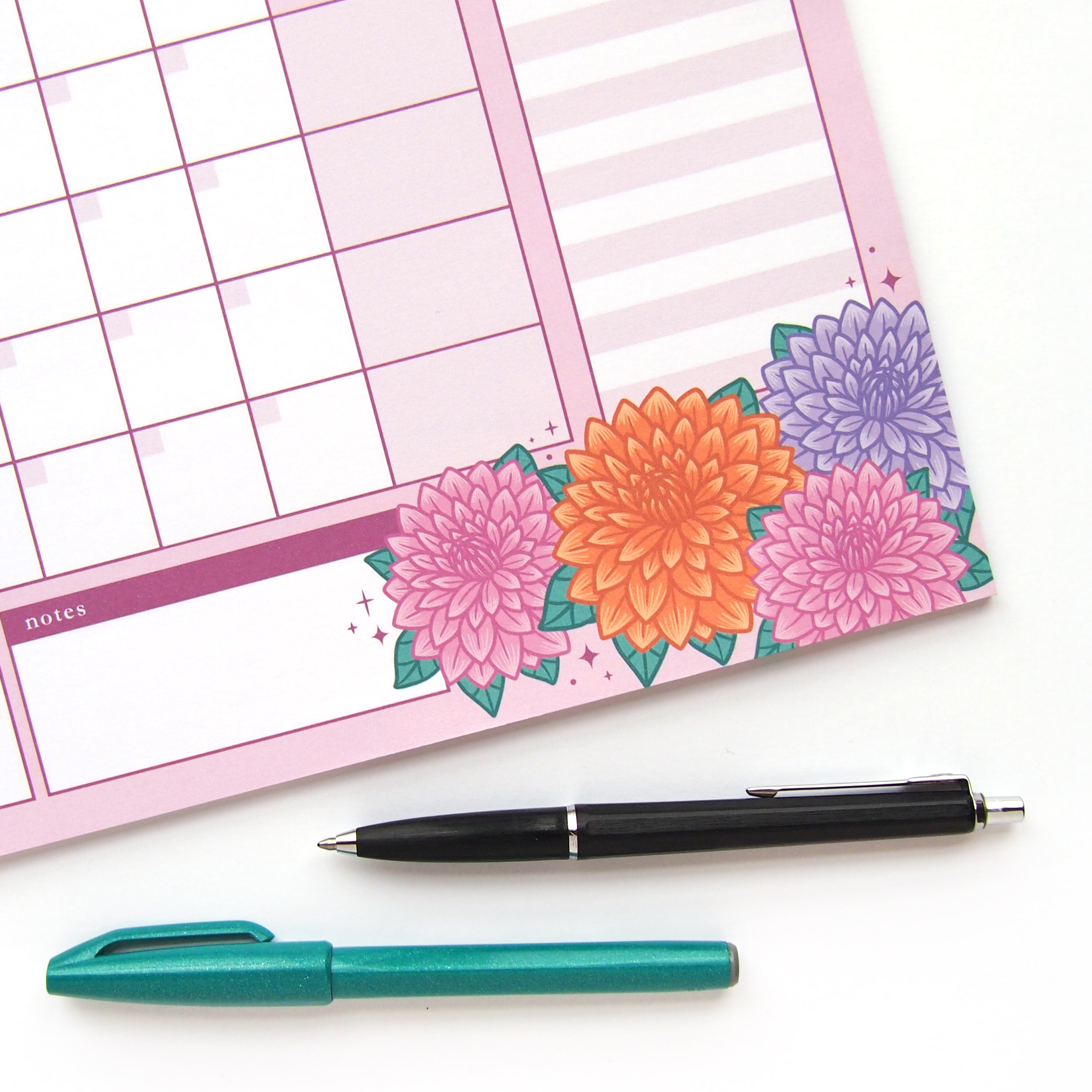 Monthly Planner Notepad Dahlias - Design by Willwa
