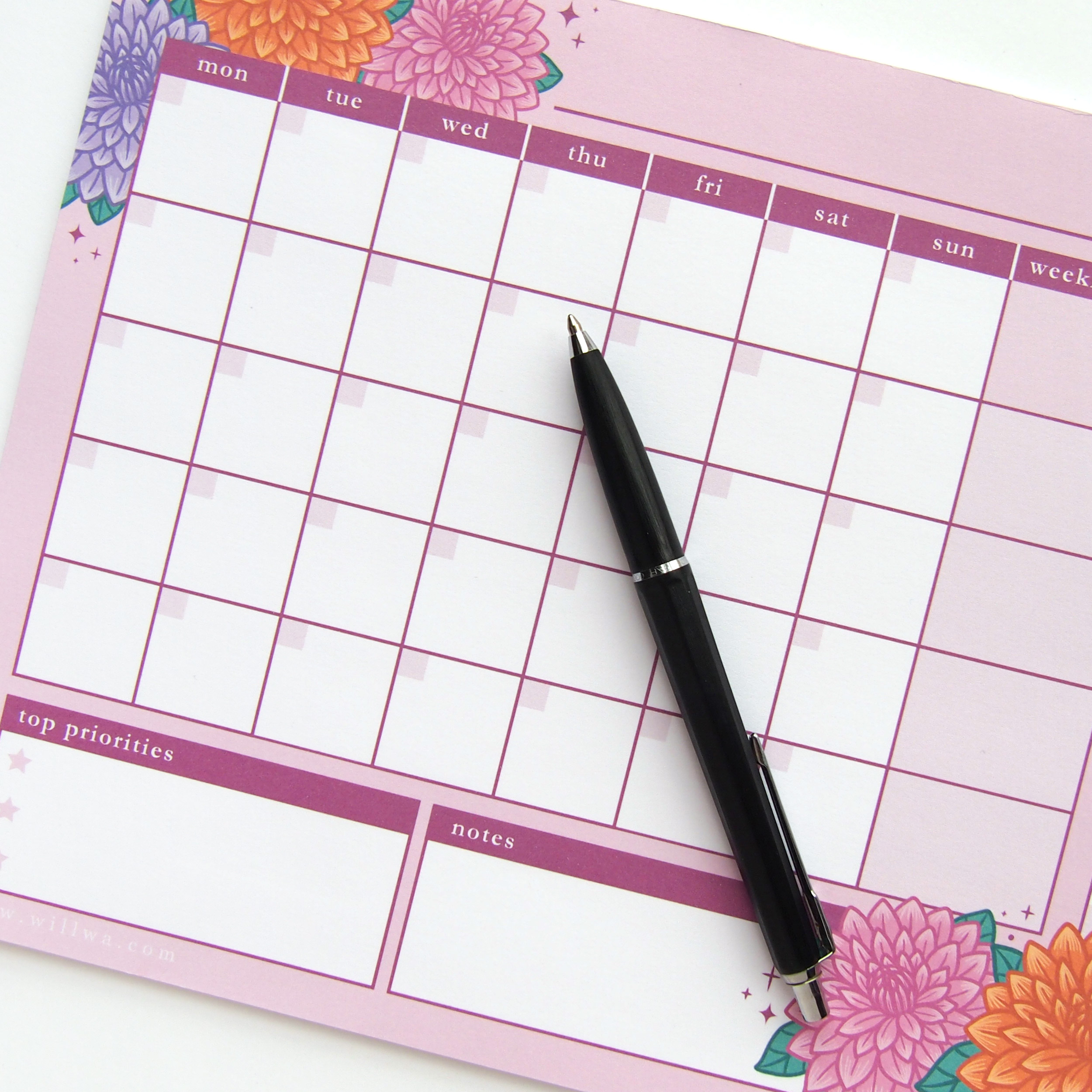 Monthly Planner Notepad Dahlias - Design by Willwa