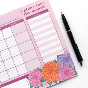 Monthly Planner Notepad Dahlias - Design by Willwa