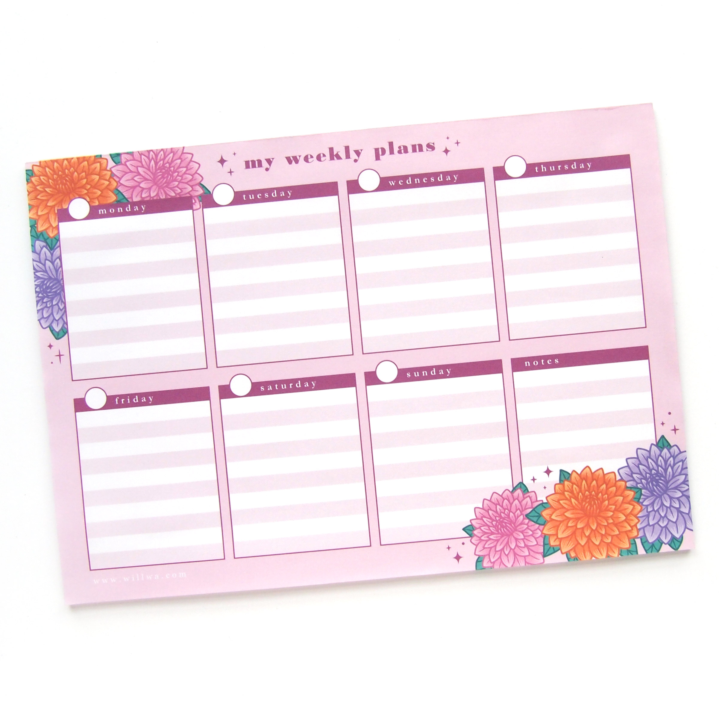Weekly Planner Notepad Dahlias - Design by Willwa
